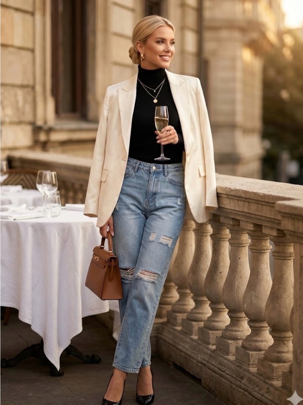 SHEIN Light Blue Distressed Boyfriend Jeans